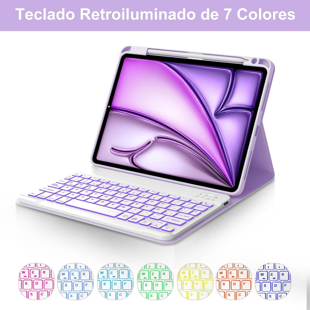 Tastatur für iPad Air 11 M2/M3 2024/2025, Hülle mit spanischem Ñ, Bluetooth-Tastatur mit Hintergrund