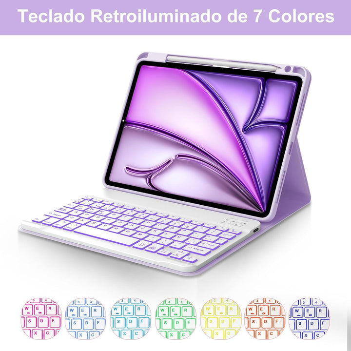Tastatur für iPad Air 11 M2/M3 2024/2025, Hülle mit spanischem Ñ, Bluetooth-Tastatur mit Hintergrund