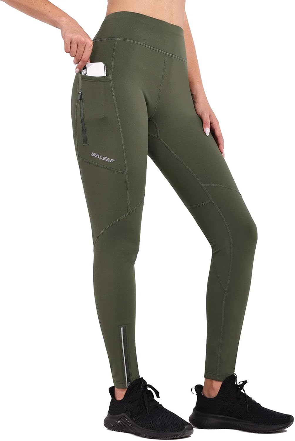 baleaf Thermoleggings Winter Damen Fahrradhose Lang mit Reissverschluss Warm Gefüttert Jogginghose R