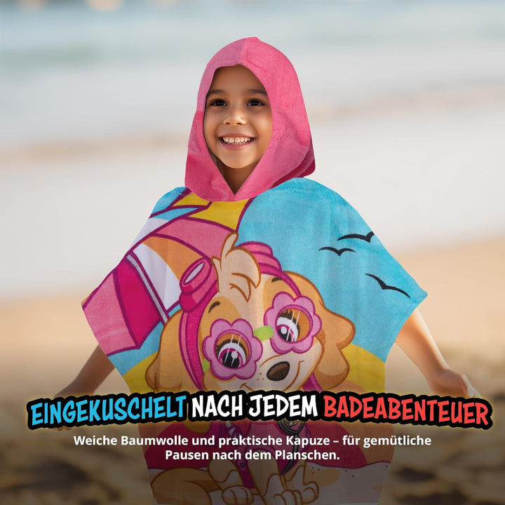 United Labels Paw Patrol Badeponcho für Mädchen, Bunt, Skye, 50 x 100 cm, 100% Baumwolle, Kinder Bad