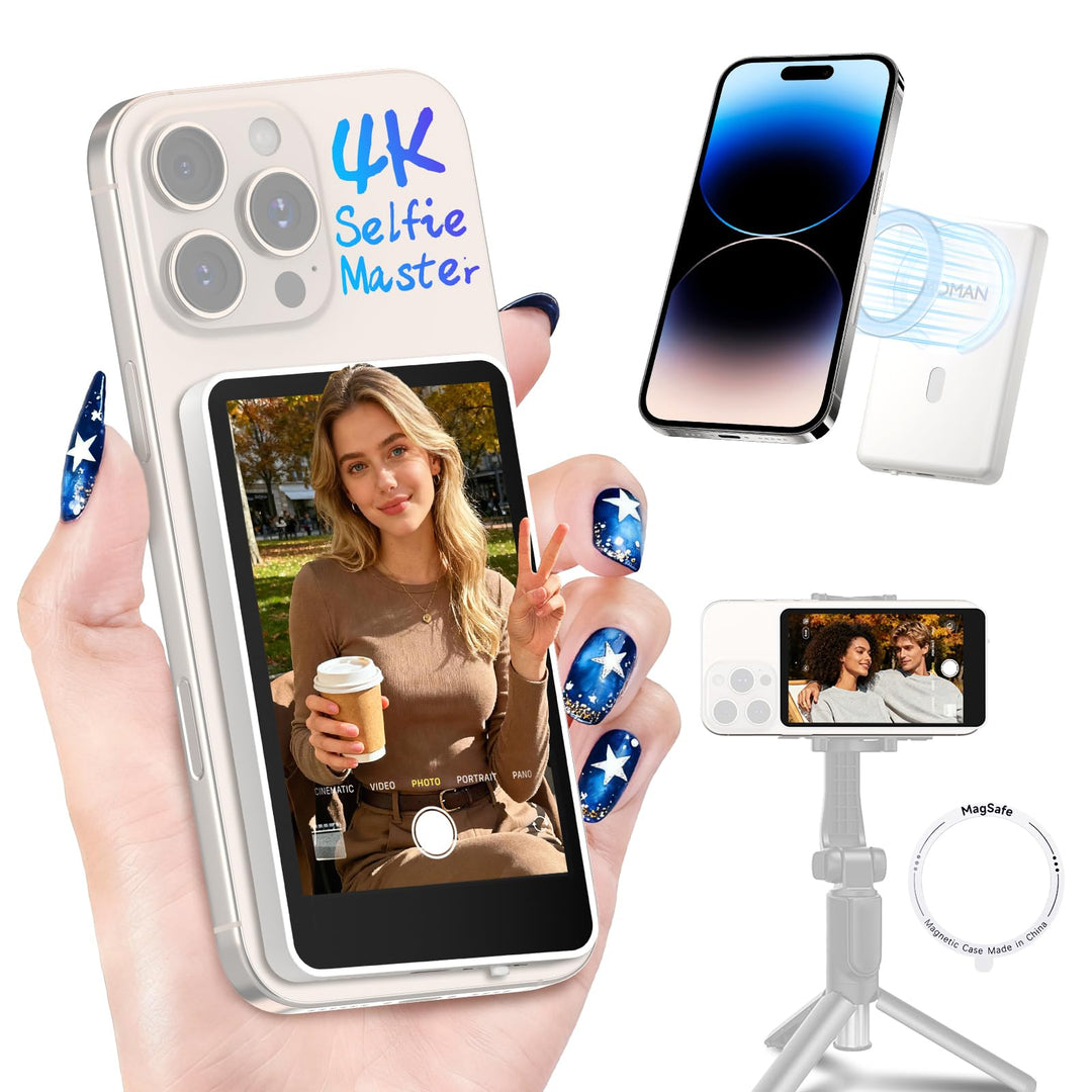 Moman Selfie Monitor Handy 3,97" für iPhone & Android, Handy Monitor Bildschirm Magnetisch, Rückkame