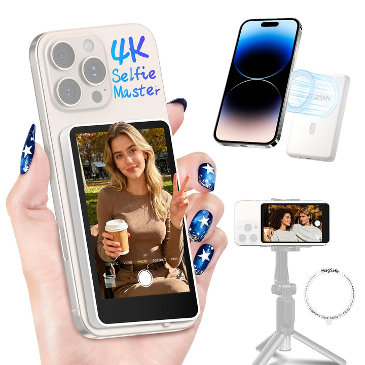 Moman Selfie Monitor Handy 3,97" für iPhone & Android, Handy Monitor Bildschirm Magnetisch, Rückkame