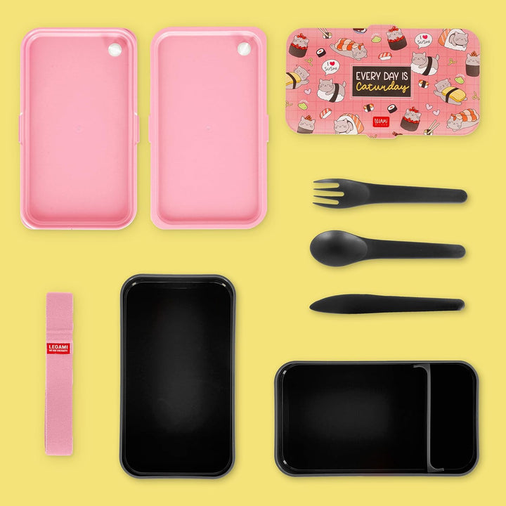 Legami – Lunchbox, 3 Besteckteile inklusive, Sushi Cat, Behälter, Fassungsvermögen 1200 ml, auslaufs