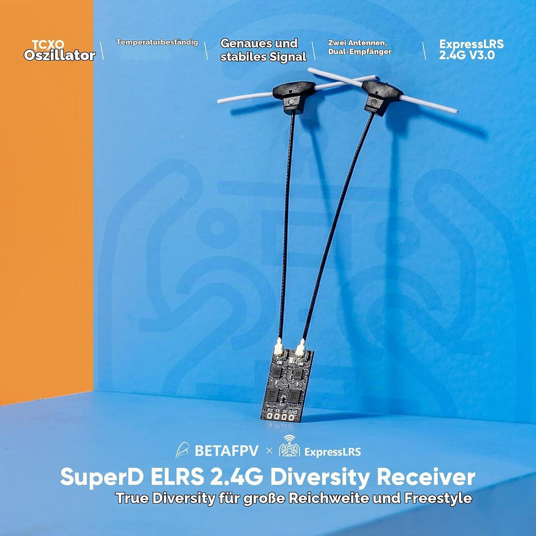 BETAFPV SuperD ELRS Diversity Receiver with Dual Receiver Chains 2 Antennas TXCO Tech Support CRSF P