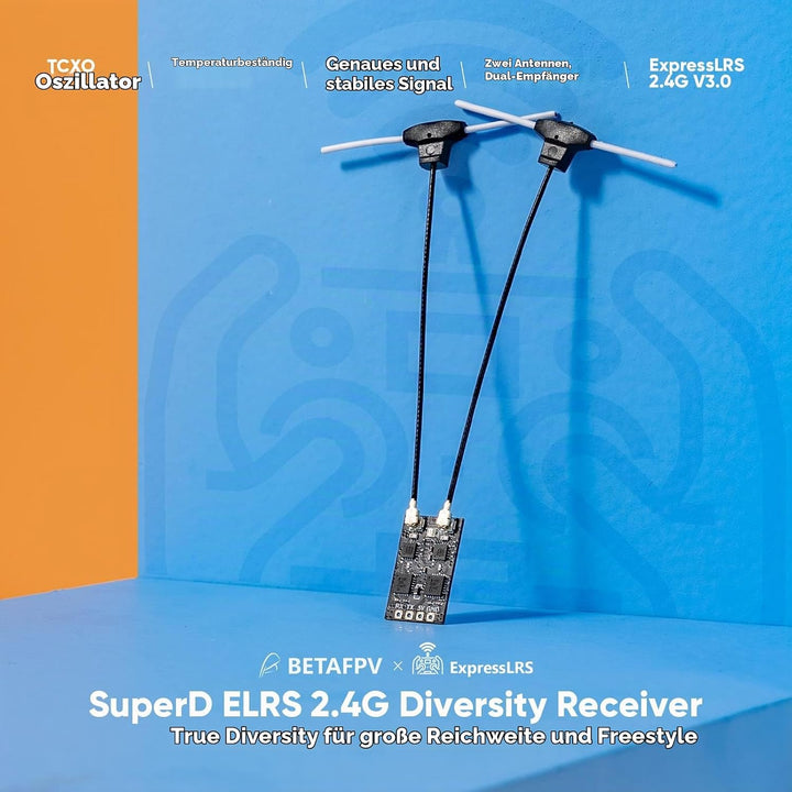 BETAFPV SuperD ELRS Diversity Receiver with Dual Receiver Chains 2 Antennas TXCO Tech Support CRSF P