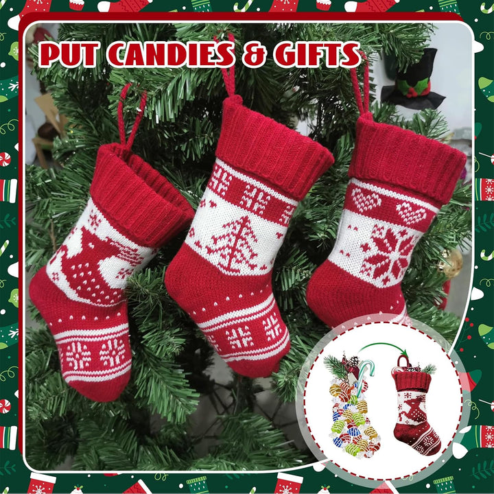 3er Set Nikolausstrumpf Kinder Klein, Gestrickte Weihnachtsstrümpfe zum Befüllen, Weihnachtsstiefel
