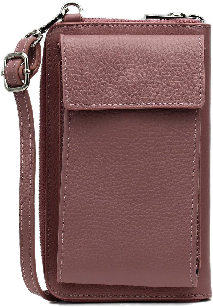 SH Leder Damen Handytasche Umhängetasche Geldbörse Multifunktion Beutel aus Echtleder Verstellbar Sc