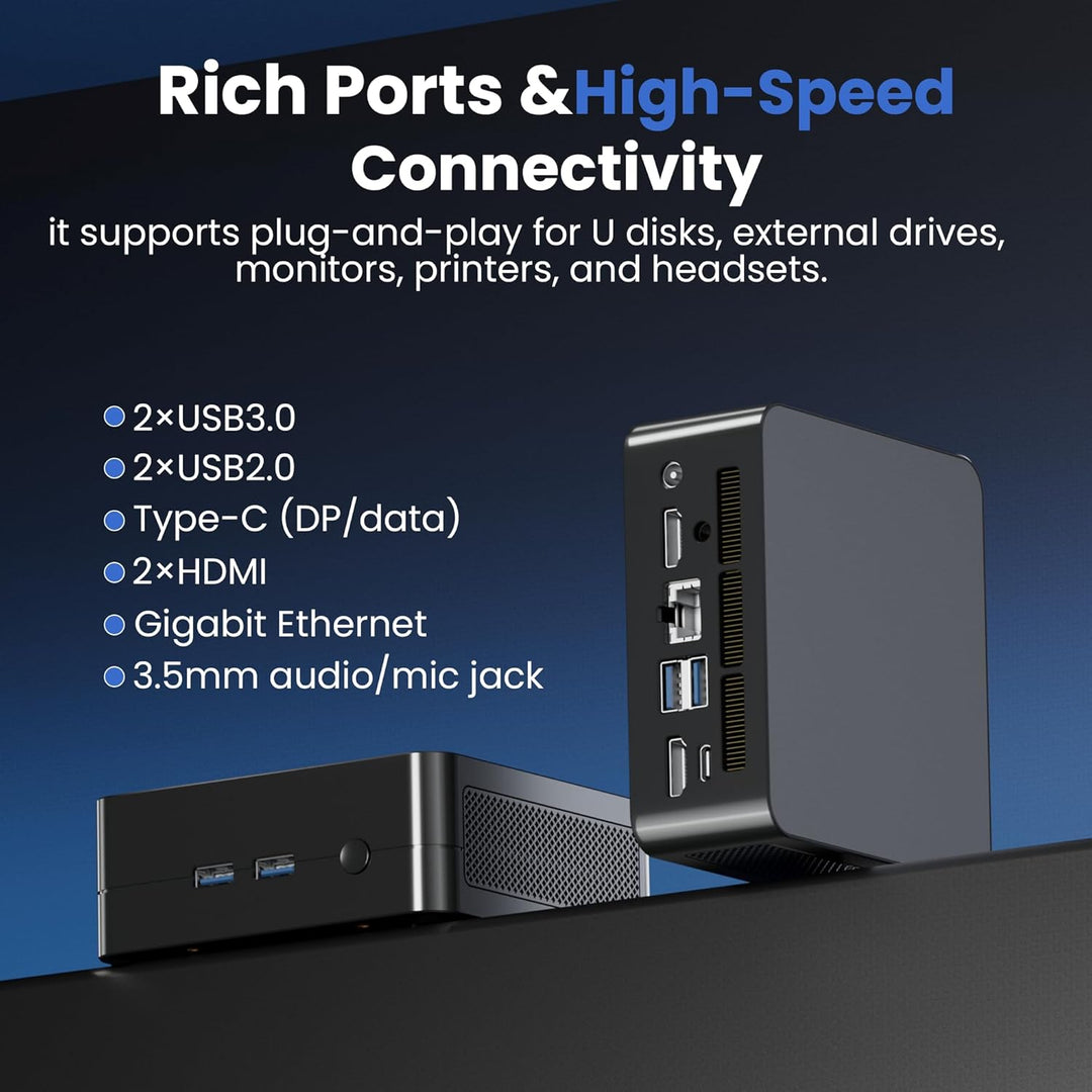 Mini PC, Ryzen 5 7430U (6C/12T 4.3 GHz) 8GB DDR4 256GB SSD, Windows 11 Pro/WiFi 6/ BT-5.2/ USB*4/ Ty