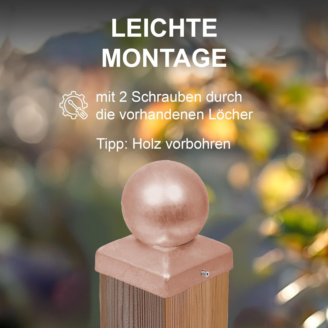 h2i Pfostenkappe Kugel | Kupfer | 71 x 71 mm | 5 Stück | Eckige Abdeckkappe für Garten Holzpfosten P