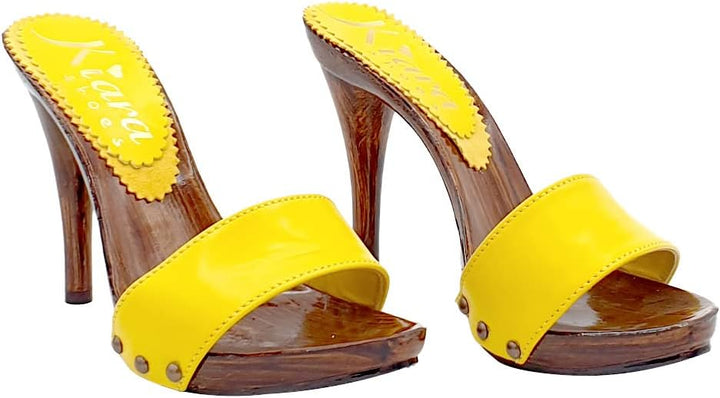 Kiara Shoes sexy Clogs aus Gerlb Leder - KM7203 GIALLO (40 EU, GELB) 40 EU Gelb, 40 EU Gelb