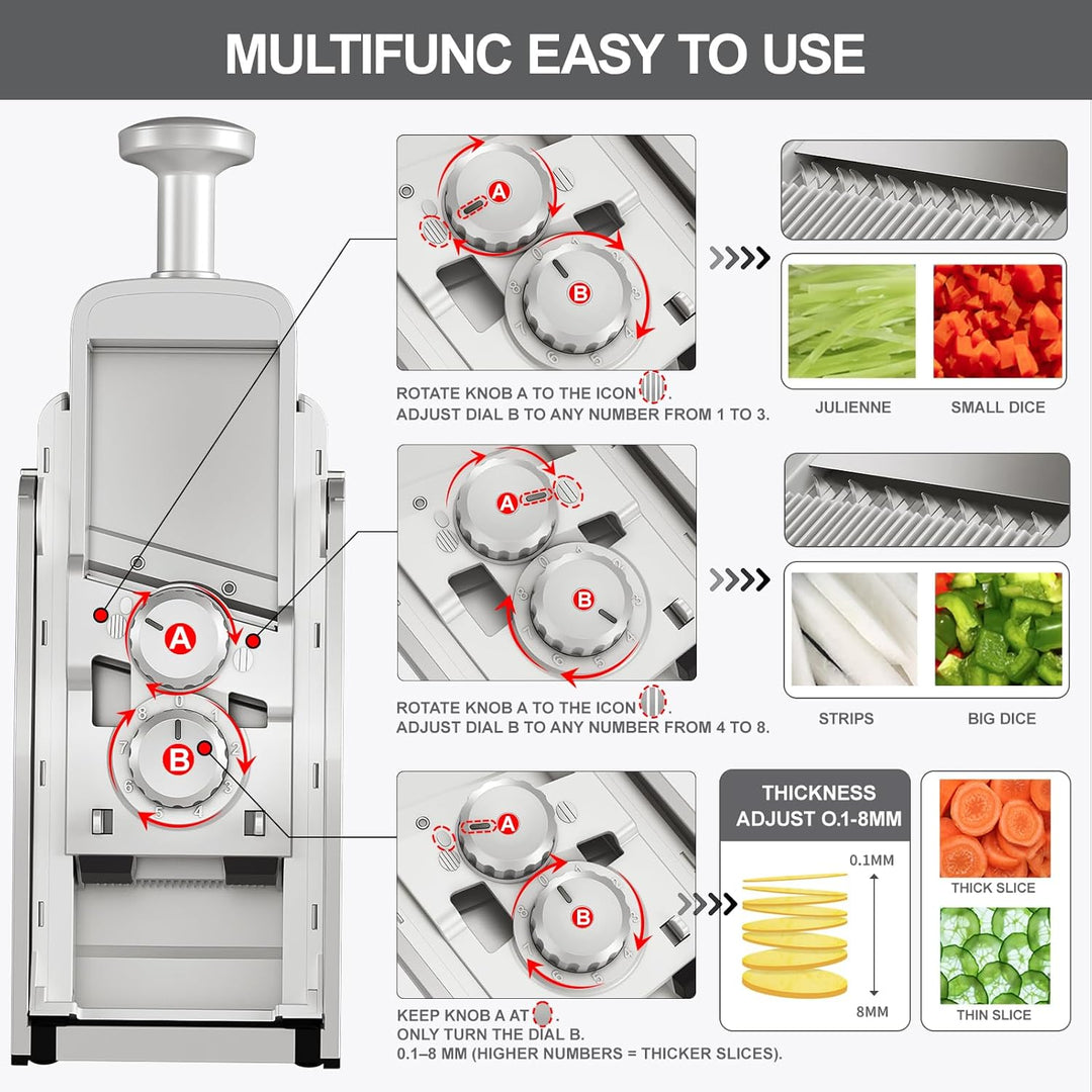 SupMakin Gemüseschneider, Once for All Verstellbar Gemüsehobel Genius Mandoline Vegetable Slicer Kar