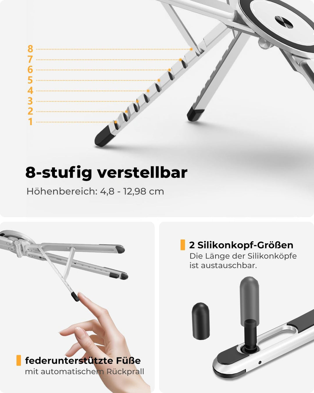 Laptop Ständer faltbar, 3-in-1 höhen- und winkelverstellbarer Laptopständer Aluminiumlegierung, belü