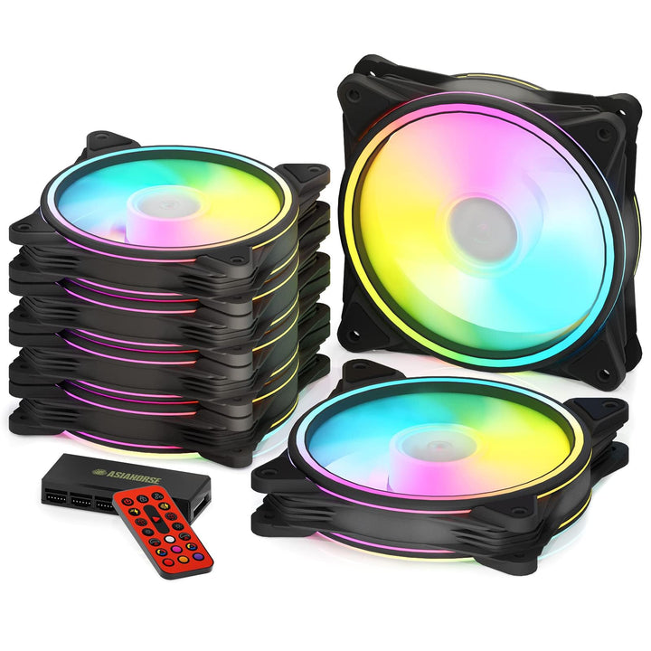 AsiaHorse PC 120MM RGB Lüfter, ARGB Gehäuselüfter mit Hub-Steuerung, 4 Rangen CPU Gehäuse Lüfter mit