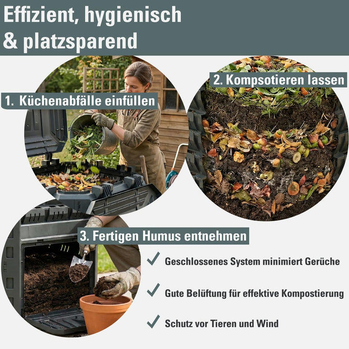 Prosperplast Komposter Compobox 310 L – Gartenkomposter aus robustem Kunststoff, einfache Montage, g