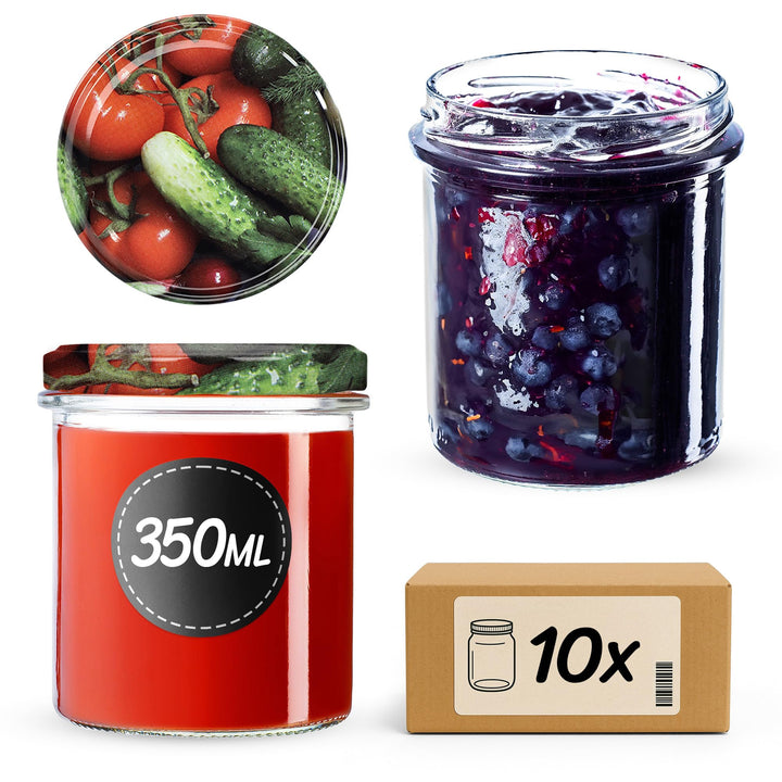 KADAX 10er Set Marmeladengläser 350ml TO82, Einmachgläser Vorratsgläser Mason Jar mit Schraubdeckel,