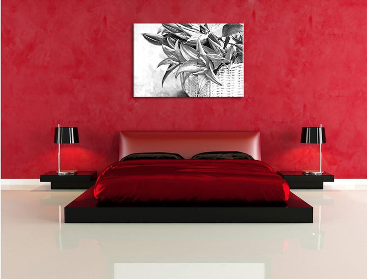 Pixxprint Blaue Blumen im Körbchen / 100x70cm Leinwandbild bespannt auf Holzrahmen/Wandbild Kunstdru