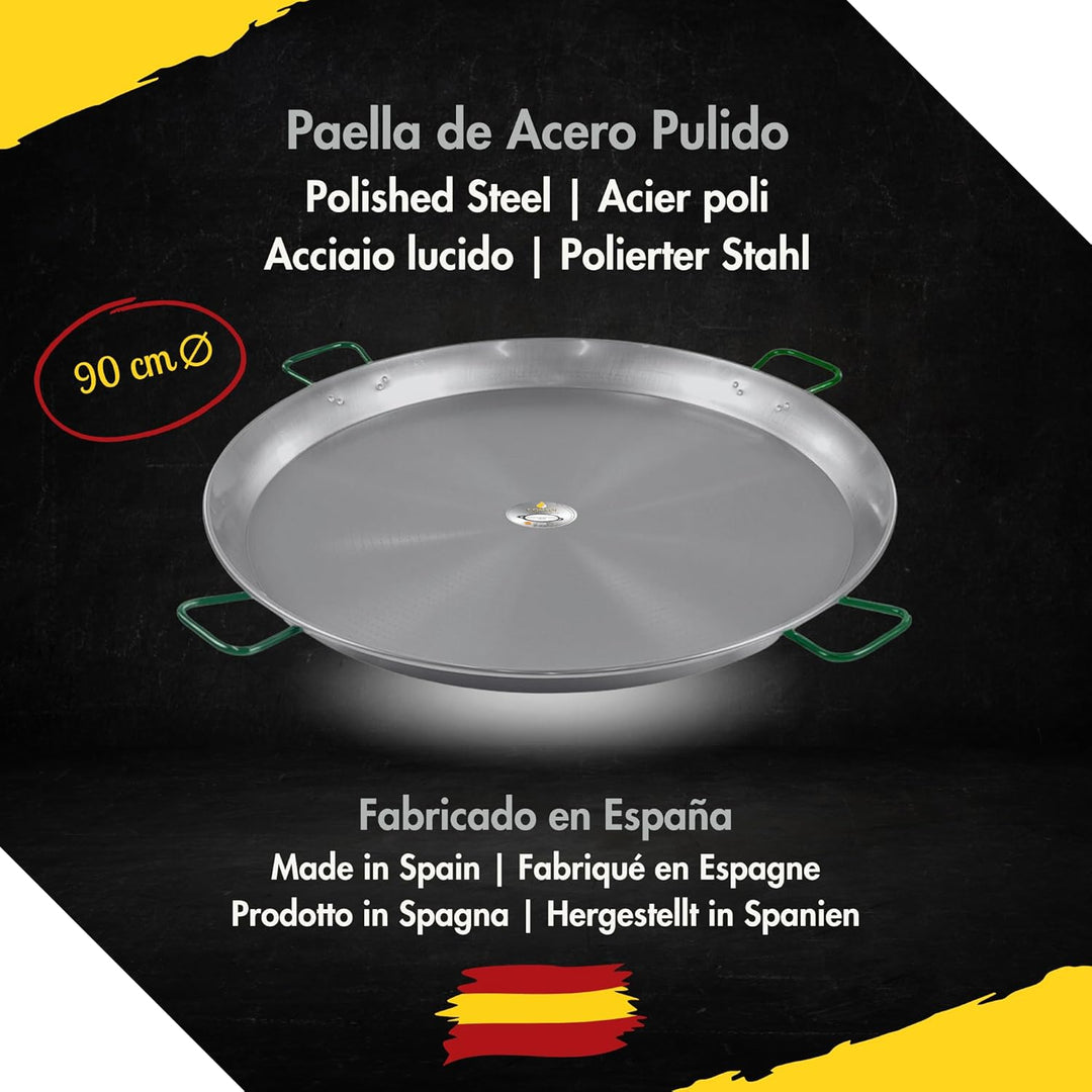 Paella-Brenner-Set, Butangas, 70 cm, polierter Stahl, 90 cm, Ständer mit verstärkten Füssen, Ebene,