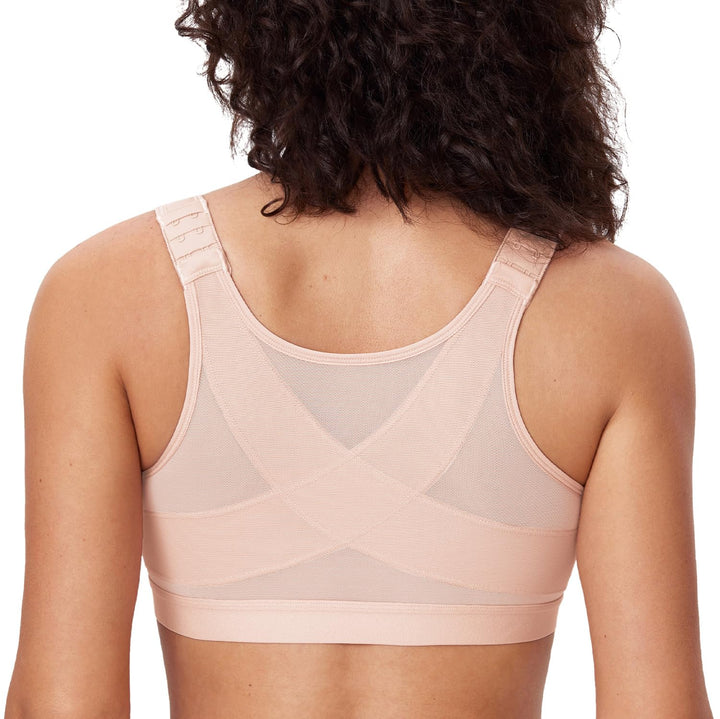 DELIMIRA Damen Haltungskorrektur Bügelloser BH mit Vorderverschluss Rückenstütze BHS Grosse Grössen