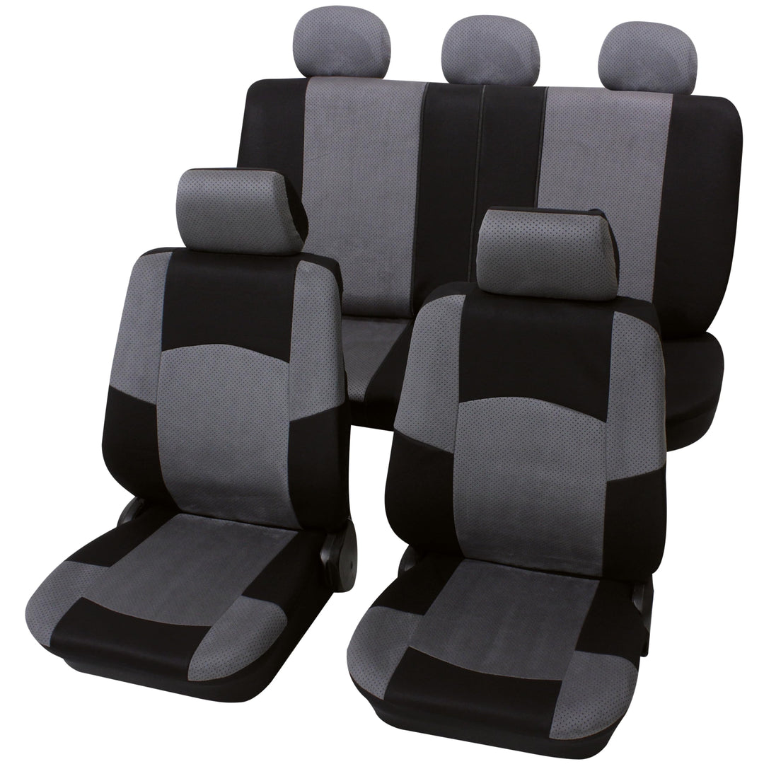 PETEX Auto Sitzbezüge Universal Komplett Set 17-teilig - Classic grau, Eco Class mit SAB 1 Vario Plu