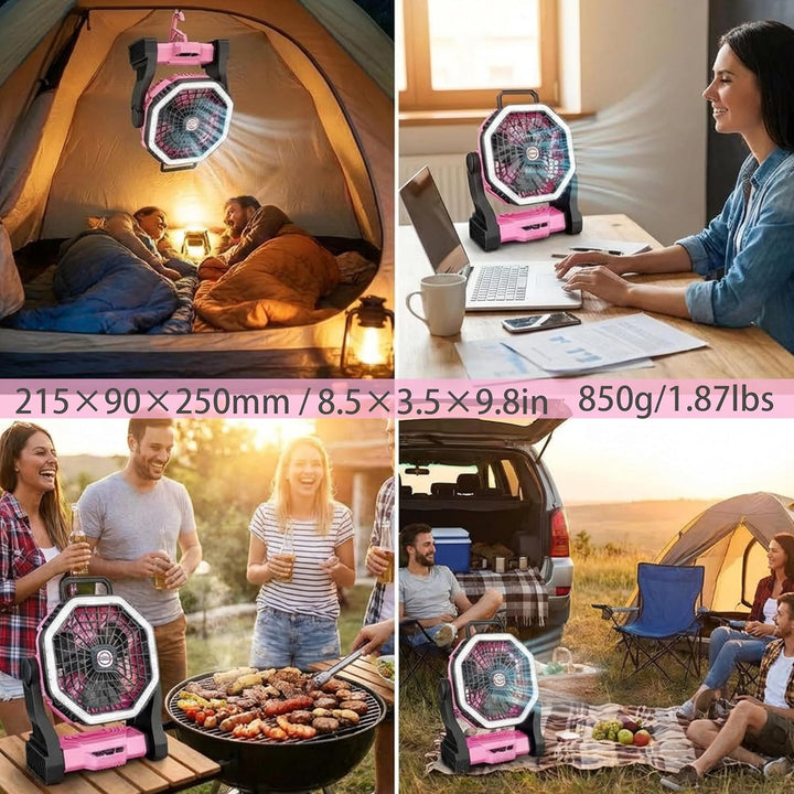 Wiederaufladbarer Camping-Ventilator mit LED-Beleuchtung, 4 Geschwindigkeitsstufen, 3 Lichtmodi, für