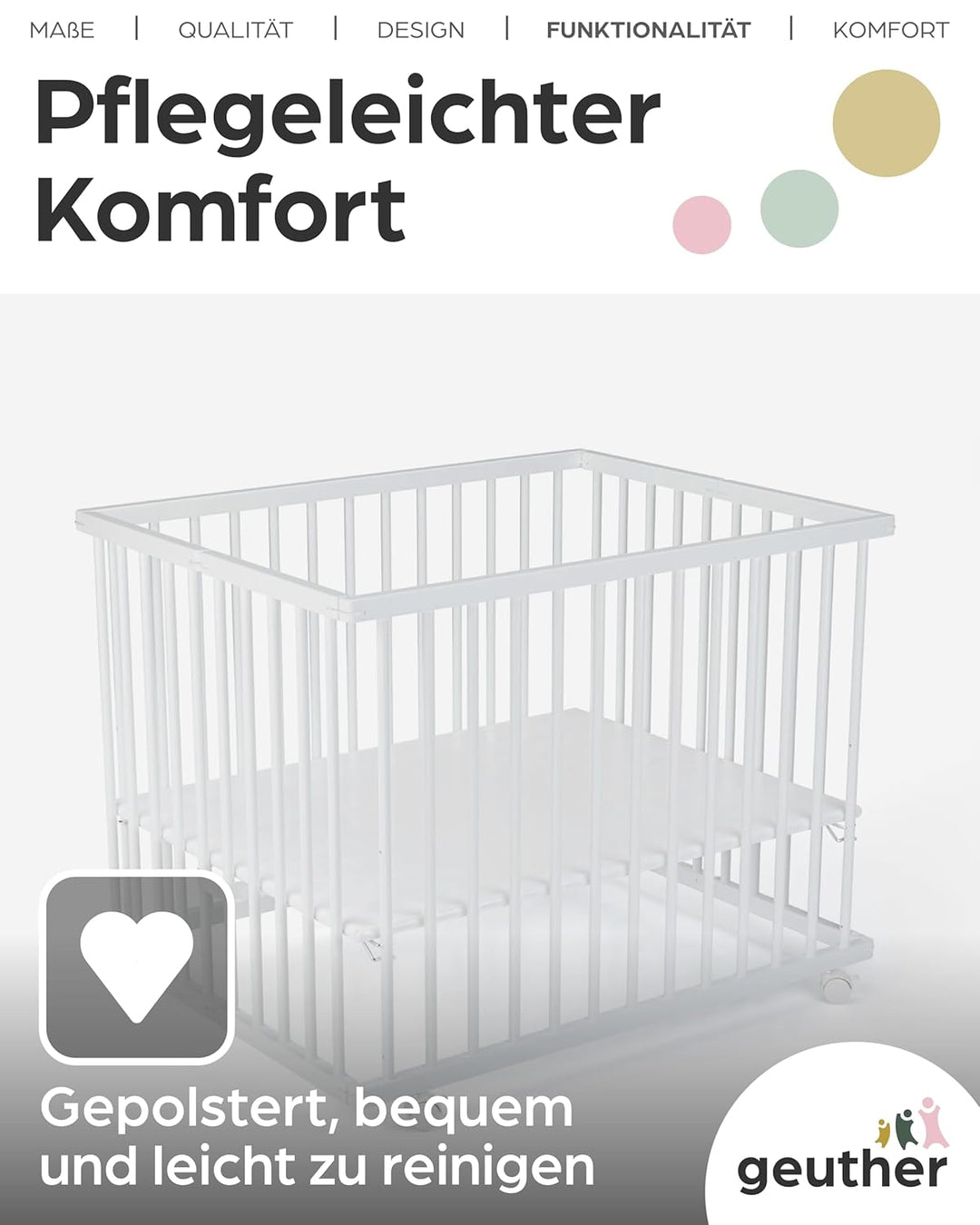 Laufgitter Baby Leon, 75x95 cm, 3-fach höhenverstellbar, schadstoffrei in Holz Weiss I Mobiler Laufs