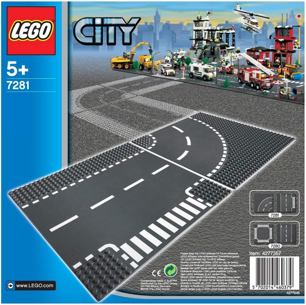LEGO City 7281 - Kurve/T-Kreuzung 25x25cm Mehrfarbig, 25x25cm Mehrfarbig