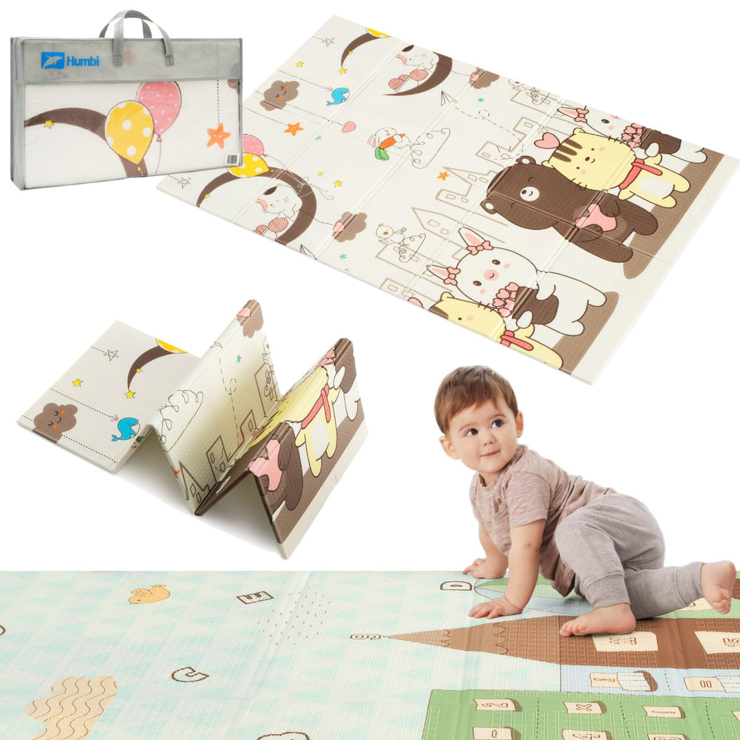 HUMBI Spielmatte Baby, Krabbelmatte, XPE Schaumstoff, Doppelseitig, Flatbar, Wasserdicht, Extra Grös