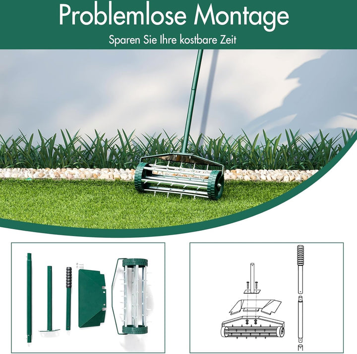 RELAX4LIFE Rasenbelüfter, Rasenlüfter aus Metall, Manueller Handvertikutierer Aerifizierer mit Spike