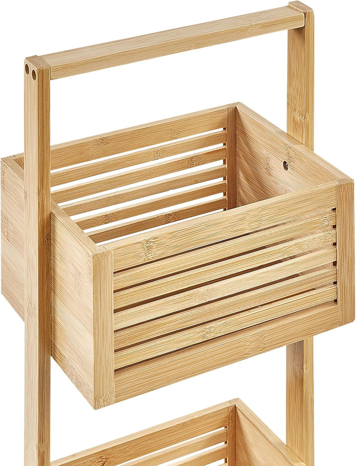 Beliani Badregal mit Griff Bambusholz Hellbraun 80 cm 3 Fächer Lamellen-Optik Waverly