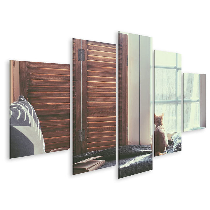 islandburner Bild auf Leinwand Katze Warm Gemütlich Fenster Buch Bilder Wandbilder Poster Leinwand 1