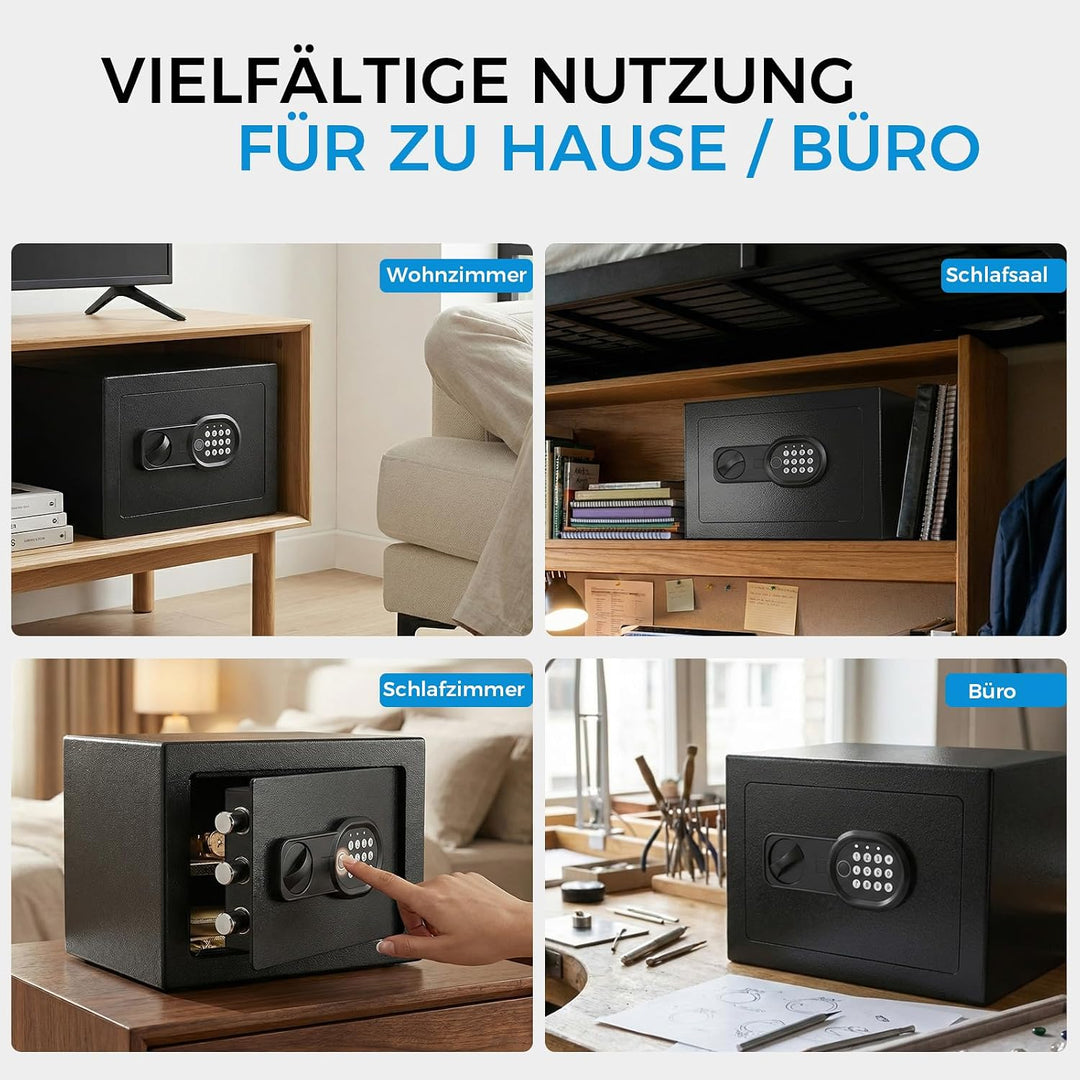 GTPLAYER Tresor für Zuhause, Feuerfester Wasserdichter Mini Sicherheitstresor mit Fingerabdruck, Zah