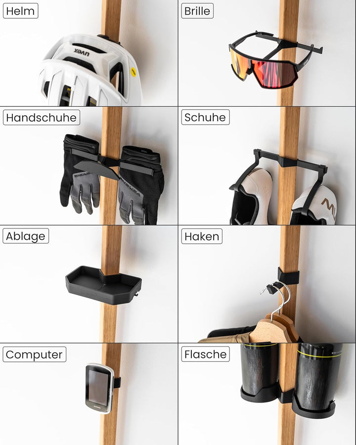 PARAX Gear-Rack Wand-Organizer für Fahrradzubehör aus Holz M: 60 cm M Set 2: Helm | 2x Brille | Abla