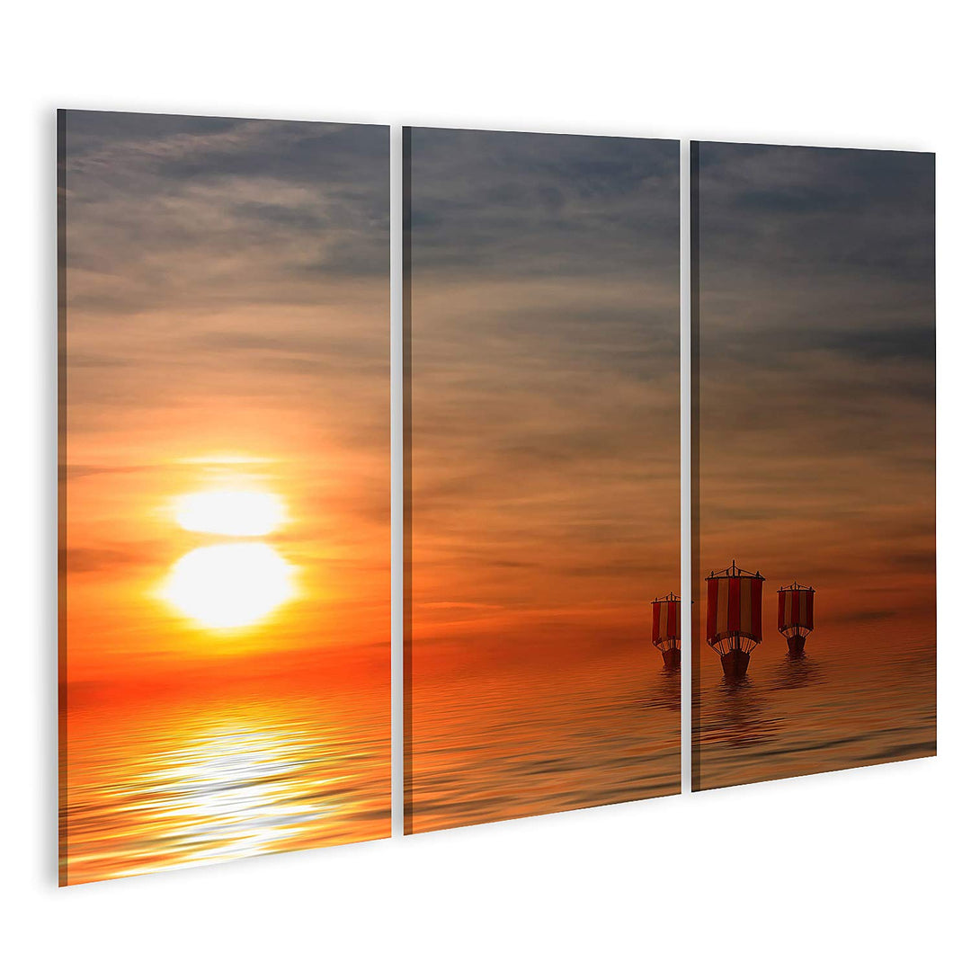 islandburner Bild auf Leinwand Wikingerschiffe 20A Bilder Wandbilder Poster Leinwand 130x80cm - 3 Te