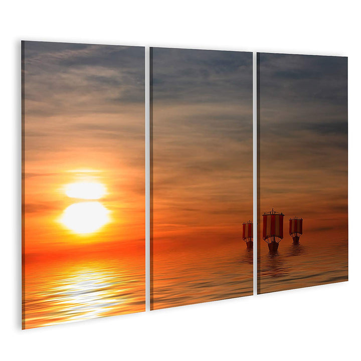 islandburner Bild auf Leinwand Wikingerschiffe 20A Bilder Wandbilder Poster Leinwand 130x80cm - 3 Te