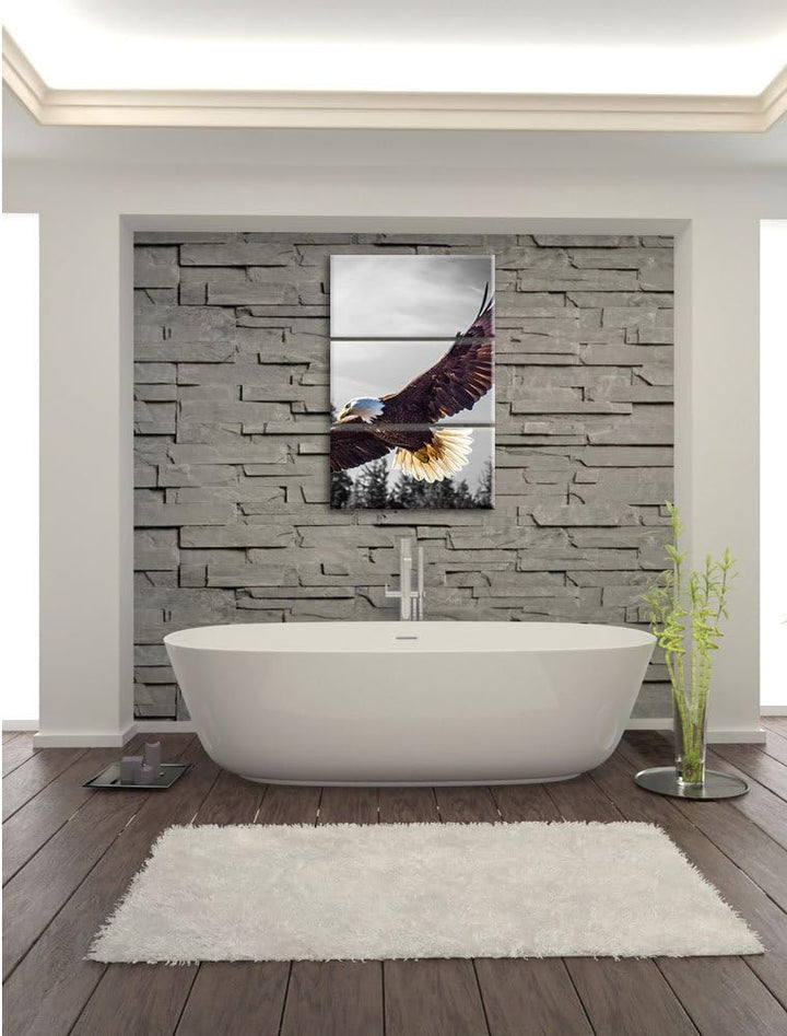 Pixxprint grosser Fliegender Adler schwarz/weiss als Leinwandbild | Grösse: 3 Teilig (120x80) | Wand