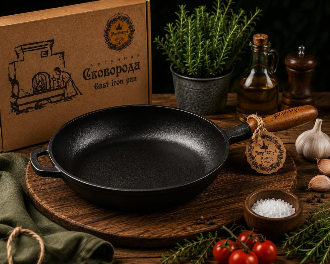 Gusseiserne Bratpfanne – ø 26 x 4 cm – Induktionsgeeignet – Holzgriff – Pfannen – Grillpfannen – Pfa