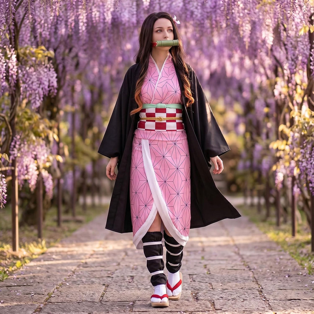 Formemory Nezuko Cosplay Kostüm Anzug Herren 8PCS Nezuko Kimetsu no Yaiba Kimono Halloween Anime kos