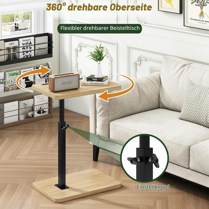 IBUYKE Beistelltisch C Form, 360° Rotierbarer und Höhenverstellbar Sofatisch, Couchtisch für schmale