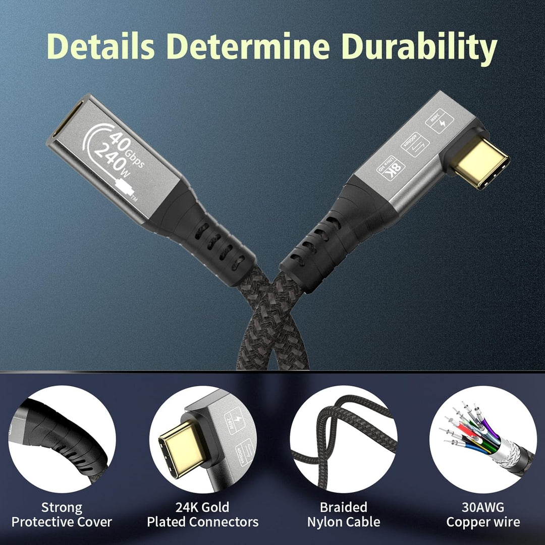 CableDeconn USB4 8K Cable 0.5m M/F 1xBend 1xStraight Compatible with Thunderbolt 4 8K@60Hz 4K@120Hz
