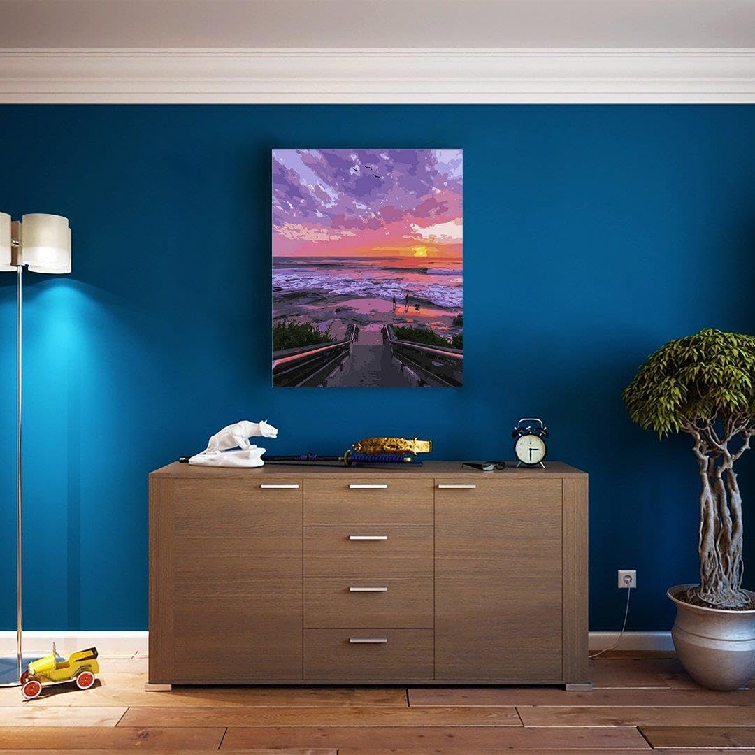 Artnapi Malen nach Zahlen Erwachsene mit Rahmen | DIY Handgemalt | Sonnenuntergang am Strand | Kit f