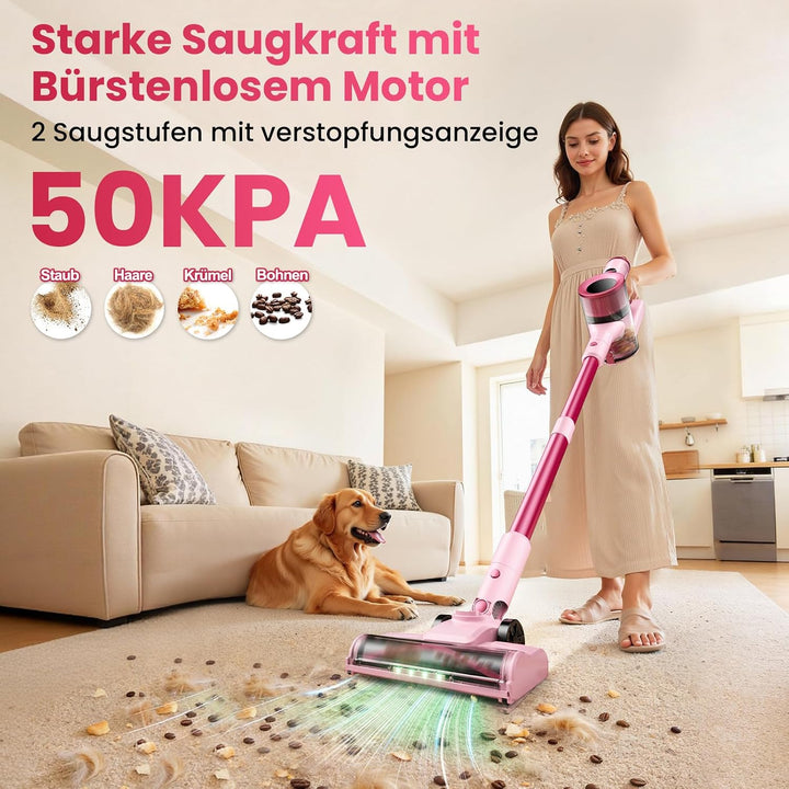 Dzaki Akku Staubsauger Kabellos 50.000 Pa, 55 Min. Laufzeit, Selbststehend, Touch Display, Anti-Tang