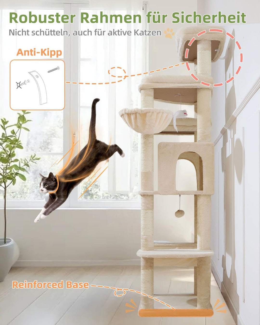 Taoqimiao 180CM Kratzbaum Gross XXL, Katzenbaum Grosse Katzen Stabil kratzbaum Maine Coon mit Katzen