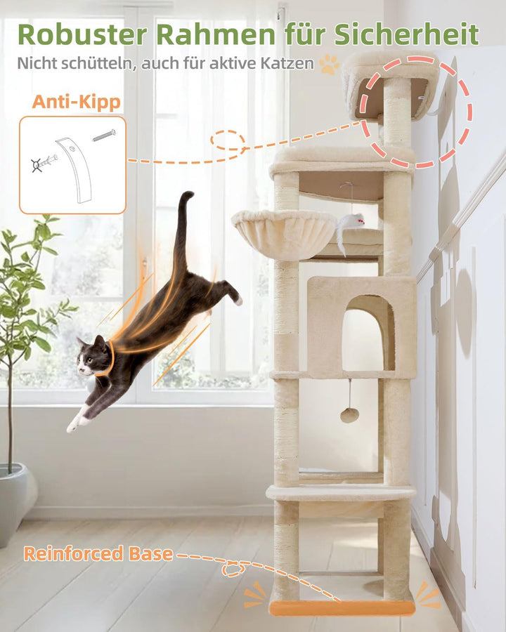 Taoqimiao 180CM Kratzbaum Gross XXL, Katzenbaum Grosse Katzen Stabil kratzbaum Maine Coon mit Katzen