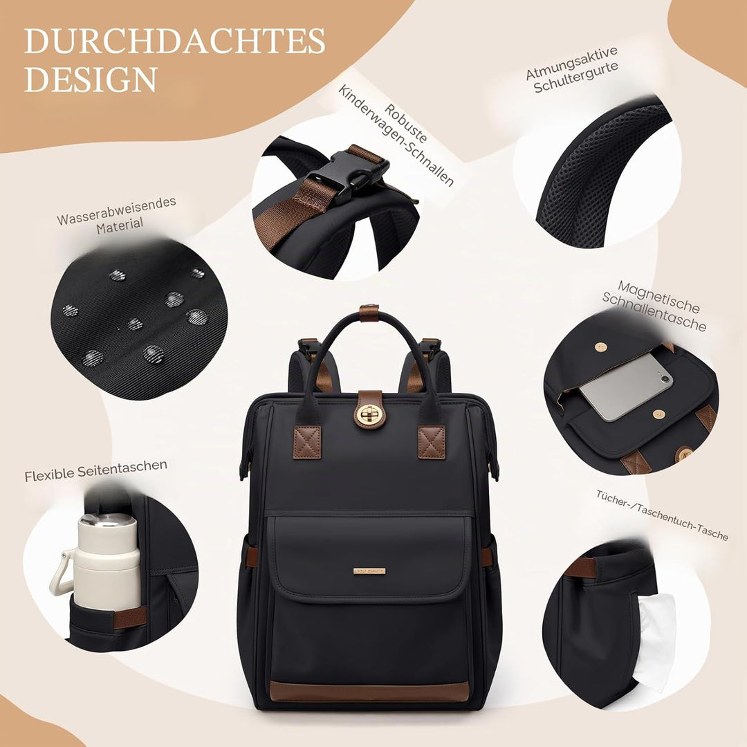 Wickeltasche, Rucksack, multifunktional, wasserabweisend, mit Haken, lässige Wickeltasche zum Aufhän