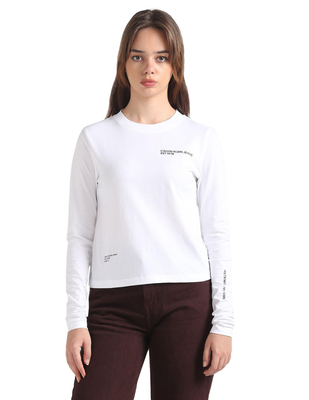Calvin Klein Damen Langarm T-Shirts XS Weiss (Bright White), XS Wei&amp;