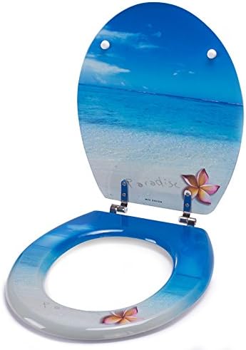 MSV 141255 WC Sitz Toilettendeckel MDF Holzkern „Paradise Design“ Scharniere aus Edelstahl, Paradise