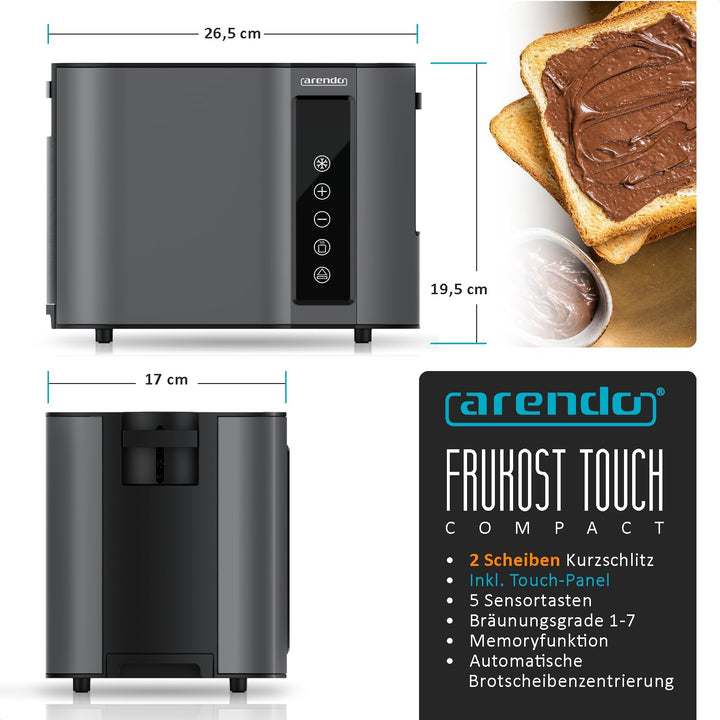 Arendo - Touch Toaster 2 Scheiben Edelstahl - Touchpanel - digital Display Restzeitanzeige - 800 W –