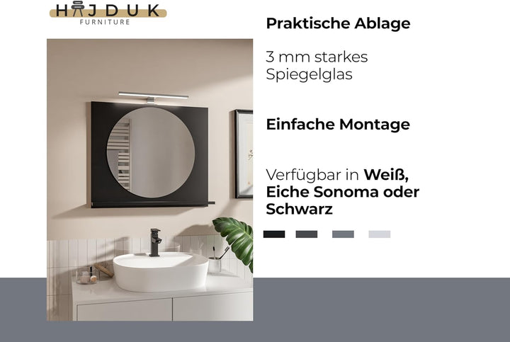 Badspiegel Rund mit Beleuchtung und Ablage Sonoma 70x60 cm Spiegel ⌀55 cm Badezimmer-Wand-Rasierspie