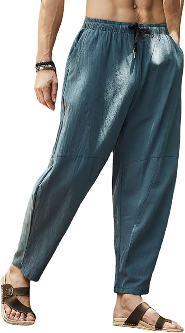 Leinenhose Herren Sommerhose Herren Leicht Yogahose Freizeithose mit Elastische Gürtel XL Blau, XL B