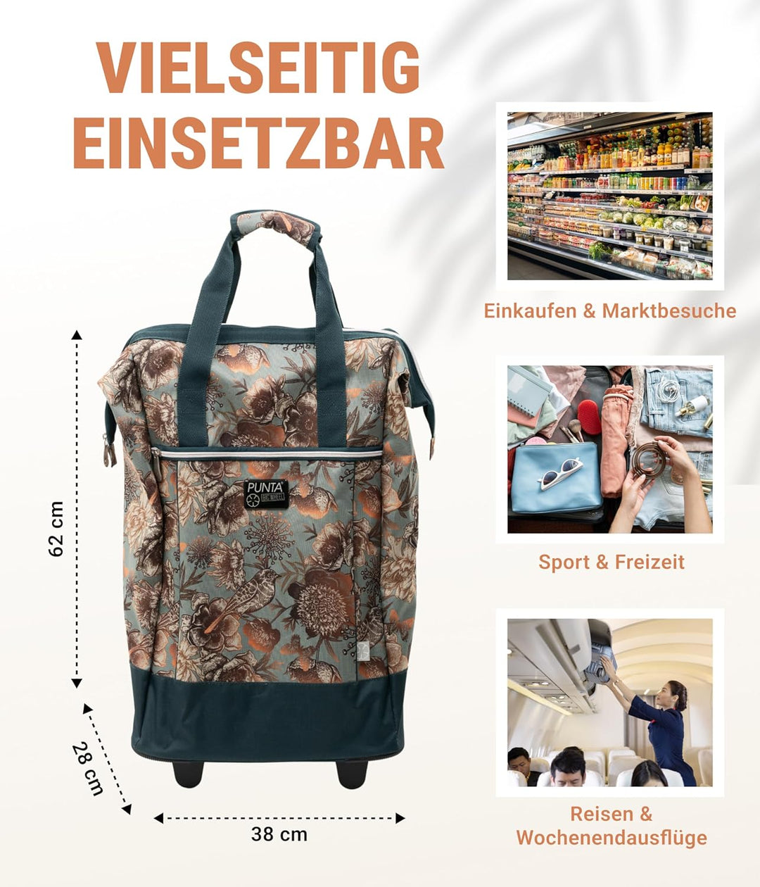 Punta® Einkaufstrolley Big Wheel 40L | grosser & Stabiler Einkaufsroller mit XL-Rädern | leise & lei